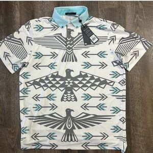 Greyson Polo Golf Shirt White Rocky Mountain High Aztec Pattern Men's Size Large